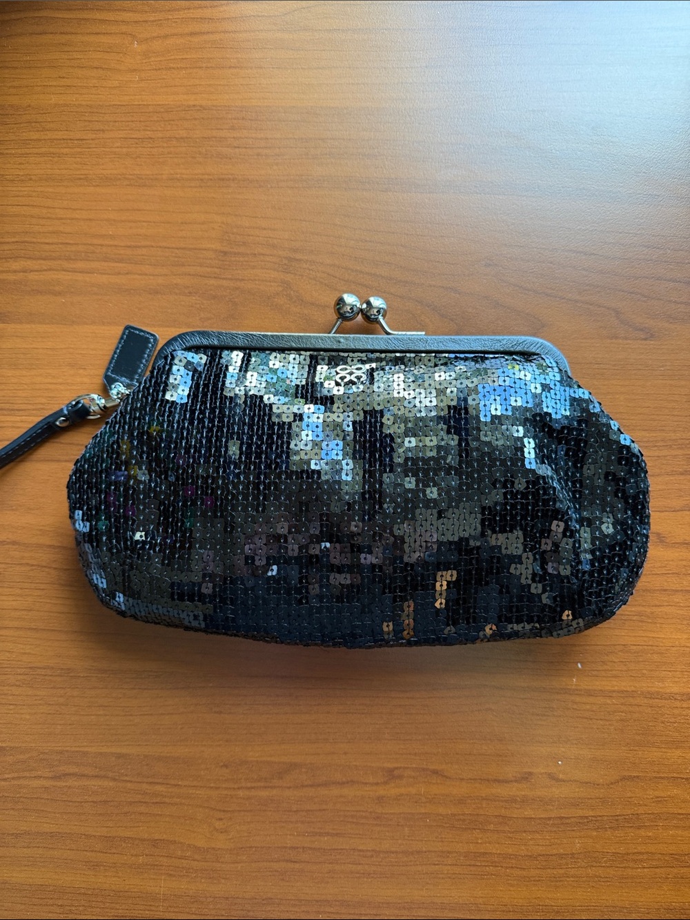 Coach Special Edition Sequin Kiss-Lock Wristlet Clutch - Black